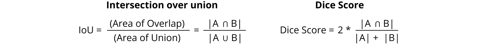 Intersection over union or Jaccard Index and Dice metrics